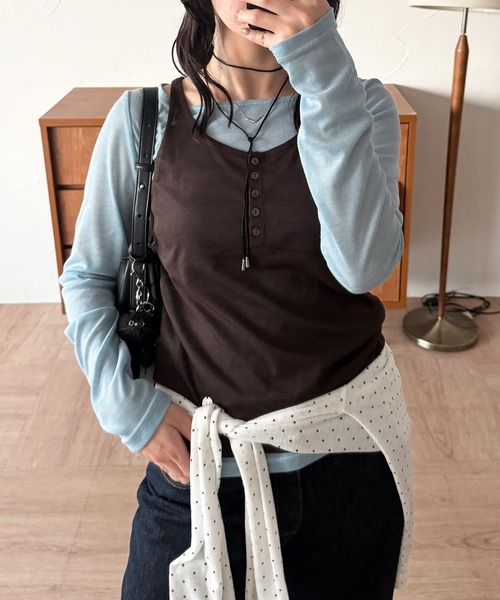 MUHET(ミュエータ)の「【set item】sheer layered long t-shirt & tank top / シアータンク&ロンTセット(Tシャツ/カットソー・レディース・ブラウン/ネイビー/チャコールグレー/杢グレー・FREE)」の4枚目の写真