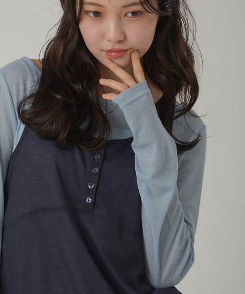 MUHET(ミュエータ)の「【set item】sheer layered long t-shirt & tank top / シアータンク&ロンTセット(Tシャツ/カットソー・レディース・ブラウン/ネイビー/チャコールグレー/杢グレー・FREE)」の21枚目の写真