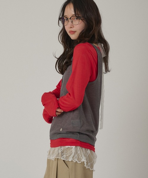MUHET(ミュエータ)の「【set item】sheer layered long t-shirt & tank top / シアータンク&ロンTセット(Tシャツ/カットソー・レディース・ブラウン/ネイビー/チャコールグレー/杢グレー・FREE)」の6枚目の写真