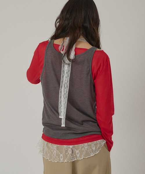 MUHET(ミュエータ)の「【set item】sheer layered long t-shirt & tank top / シアータンク&ロンTセット(Tシャツ/カットソー・レディース・ブラウン/ネイビー/チャコールグレー/杢グレー・FREE)」の7枚目の写真