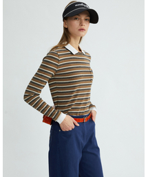 MONDAYFLOW（マンデーフロー）の「マストハブカラータンクトップ（ストライプ）_ブラウン（Tシャツ/カットソー）」