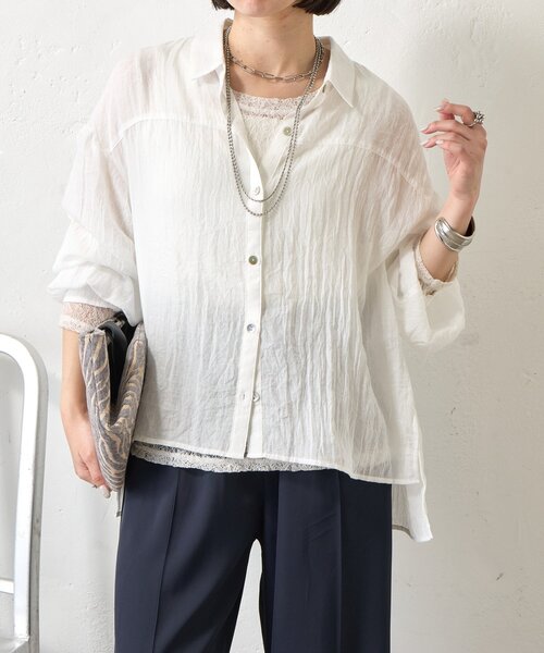 Jena espace merveilleux（ジェナ　エスパスメルヴェイユ）の「袖ギャザーガーゼシャツ（シャツ/ブラウス・レディース・パープル/チャコールグレー/オフホワイト・FREE）」の2枚目の写真