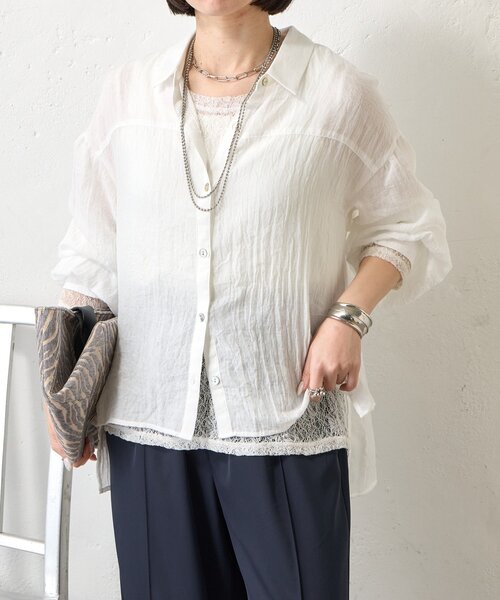 Jena espace merveilleux（ジェナ　エスパスメルヴェイユ）の「袖ギャザーガーゼシャツ（シャツ/ブラウス・レディース・パープル/チャコールグレー/オフホワイト・FREE）」の4枚目の写真