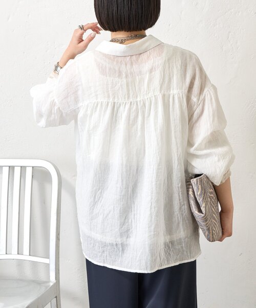 Jena espace merveilleux（ジェナ　エスパスメルヴェイユ）の「袖ギャザーガーゼシャツ（シャツ/ブラウス・レディース・パープル/チャコールグレー/オフホワイト・FREE）」の5枚目の写真