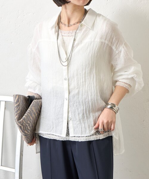 Jena espace merveilleux（ジェナ　エスパスメルヴェイユ）の「袖ギャザーガーゼシャツ（シャツ/ブラウス・レディース・パープル/チャコールグレー/オフホワイト・FREE）」の6枚目の写真