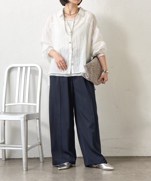 Jena espace merveilleux（ジェナ　エスパスメルヴェイユ）の「袖ギャザーガーゼシャツ（シャツ/ブラウス・レディース・パープル/チャコールグレー/オフホワイト・FREE）」の8枚目の写真