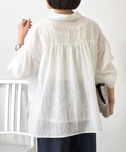 Jena espace merveilleux（ジェナ　エスパスメルヴェイユ）の「袖ギャザーガーゼシャツ（シャツ/ブラウス・レディース・パープル/チャコールグレー/オフホワイト・FREE）」の9枚目の写真