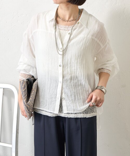 Jena espace merveilleux（ジェナ　エスパスメルヴェイユ）の「袖ギャザーガーゼシャツ（シャツ/ブラウス・レディース・パープル/チャコールグレー/オフホワイト・FREE）」の10枚目の写真