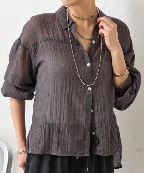 Jena espace merveilleux（ジェナ　エスパスメルヴェイユ）の「袖ギャザーガーゼシャツ（シャツ/ブラウス・レディース・パープル/チャコールグレー/オフホワイト・FREE）」の12枚目の写真