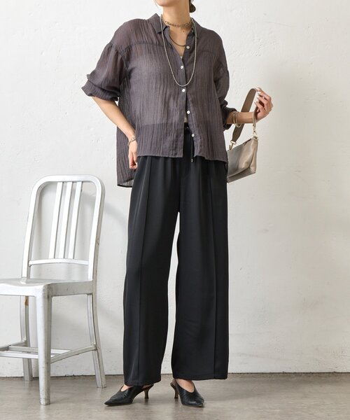 Jena espace merveilleux（ジェナ　エスパスメルヴェイユ）の「袖ギャザーガーゼシャツ（シャツ/ブラウス・レディース・パープル/チャコールグレー/オフホワイト・FREE）」の15枚目の写真