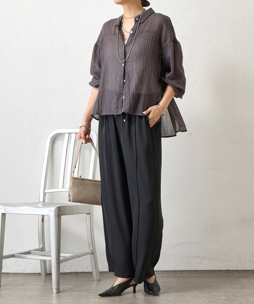 Jena espace merveilleux（ジェナ　エスパスメルヴェイユ）の「袖ギャザーガーゼシャツ（シャツ/ブラウス・レディース・パープル/チャコールグレー/オフホワイト・FREE）」の17枚目の写真