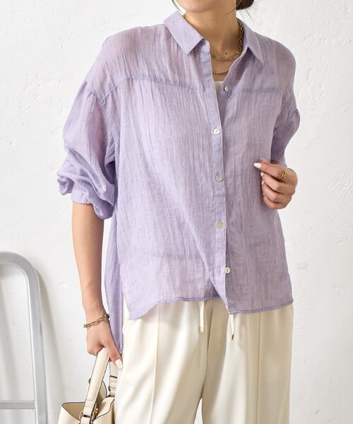 Jena espace merveilleux（ジェナ　エスパスメルヴェイユ）の「袖ギャザーガーゼシャツ（シャツ/ブラウス・レディース・パープル/チャコールグレー/オフホワイト・FREE）」の21枚目の写真