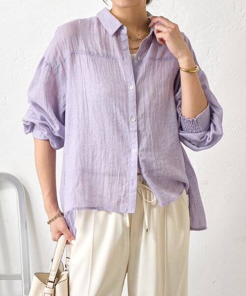 Jena espace merveilleux（ジェナ　エスパスメルヴェイユ）の「袖ギャザーガーゼシャツ（シャツ/ブラウス・レディース・パープル/チャコールグレー/オフホワイト・FREE）」の22枚目の写真