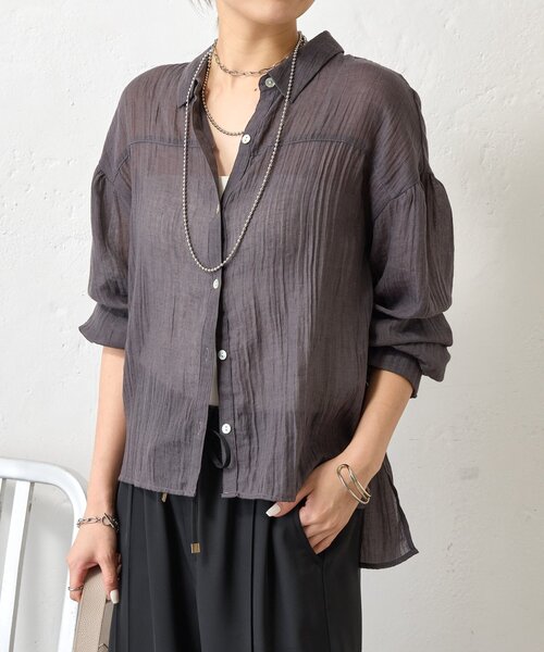 Jena espace merveilleux（ジェナ　エスパスメルヴェイユ）の「袖ギャザーガーゼシャツ（シャツ/ブラウス・レディース・パープル/チャコールグレー/オフホワイト・FREE）」の5枚目の写真