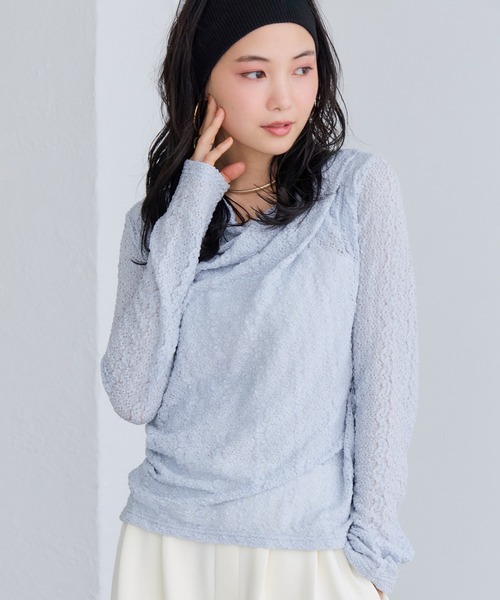 VIS(ビス)の「【WEB限定】レース長袖ドレープカットソー(Tシャツ/カットソー・レディース・サックスブルー/ブラック系その他/ホワイト系その他5・FREE)」の1枚目の写真