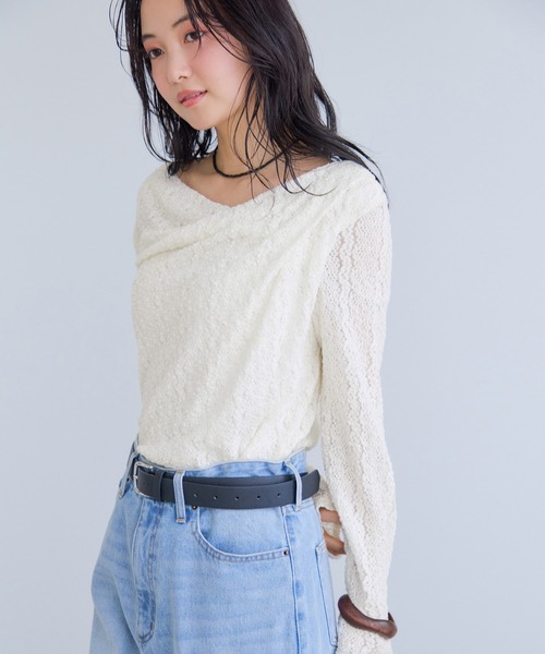 VIS(ビス)の「【WEB限定】レース長袖ドレープカットソー(Tシャツ/カットソー・レディース・サックスブルー/ブラック系その他/ホワイト系その他5・FREE)」の13枚目の写真