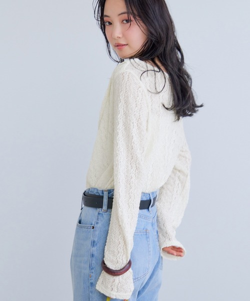 VIS(ビス)の「【WEB限定】レース長袖ドレープカットソー(Tシャツ/カットソー・レディース・サックスブルー/ブラック系その他/ホワイト系その他5・FREE)」の12枚目の写真