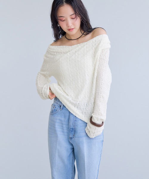 VIS(ビス)の「【WEB限定】レース長袖ドレープカットソー(Tシャツ/カットソー・レディース・サックスブルー/ブラック系その他/ホワイト系その他5・FREE)」の4枚目の写真