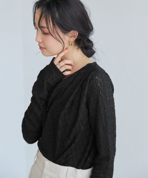 VIS(ビス)の「【WEB限定】レース長袖ドレープカットソー(Tシャツ/カットソー・レディース・サックスブルー/ブラック系その他/ホワイト系その他5・FREE)」の8枚目の写真
