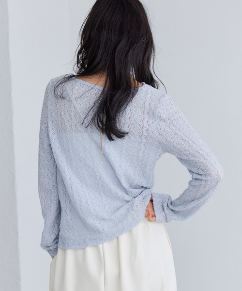 VIS(ビス)の「【WEB限定】レース長袖ドレープカットソー(Tシャツ/カットソー・レディース・サックスブルー/ブラック系その他/ホワイト系その他5・FREE)」の9枚目の写真