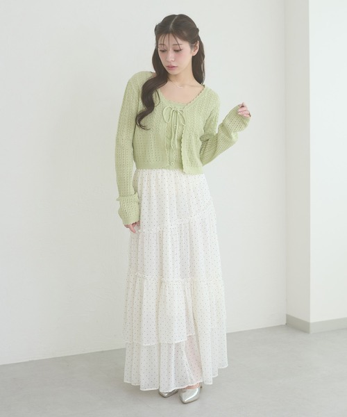Ambre Neige(アンブルネージュ)の「openwork knitting ensemble knit / スカシガラアミアンサンブルニット(カーディガン/ボレロ・レディース・ライトグリーン/ライトピンク/クリーム・FREE)」の21枚目の写真