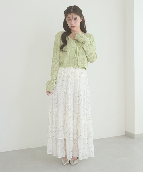 Ambre Neige(アンブルネージュ)の「openwork knitting ensemble knit / スカシガラアミアンサンブルニット(カーディガン/ボレロ・レディース・ライトグリーン/ライトピンク/クリーム・FREE)」の22枚目の写真
