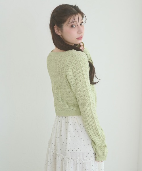 Ambre Neige(アンブルネージュ)の「openwork knitting ensemble knit / スカシガラアミアンサンブルニット(カーディガン/ボレロ・レディース・ライトグリーン/ライトピンク/クリーム・FREE)」の20枚目の写真