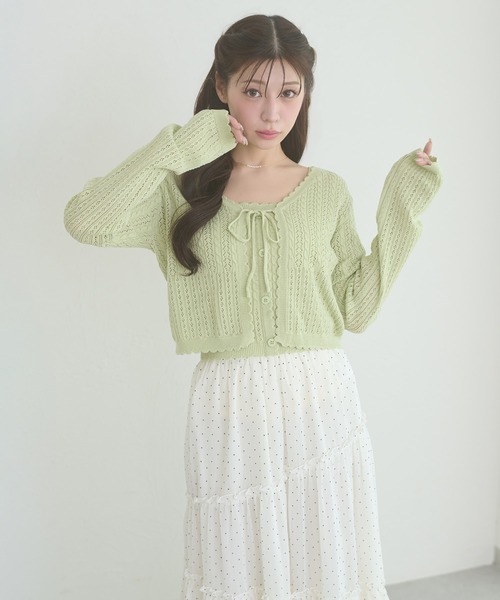 Ambre Neige(アンブルネージュ)の「openwork knitting ensemble knit / スカシガラアミアンサンブルニット(カーディガン/ボレロ・レディース・ライトグリーン/ライトピンク/クリーム・FREE)」の15枚目の写真