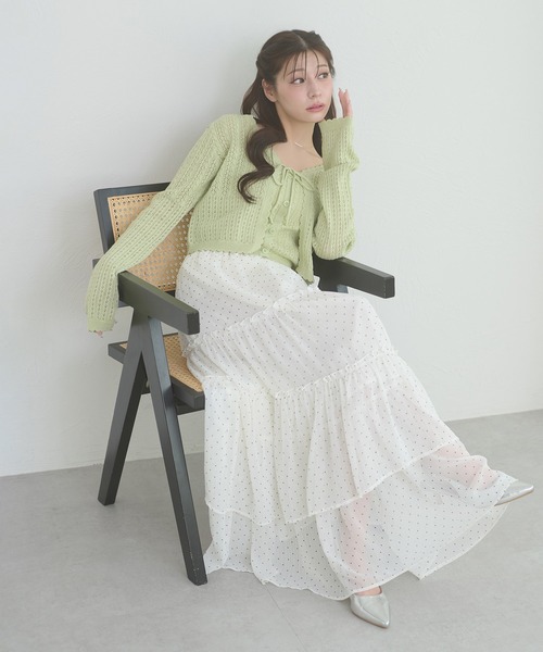 Ambre Neige(アンブルネージュ)の「openwork knitting ensemble knit / スカシガラアミアンサンブルニット(カーディガン/ボレロ・レディース・ライトグリーン/ライトピンク/クリーム・FREE)」の13枚目の写真