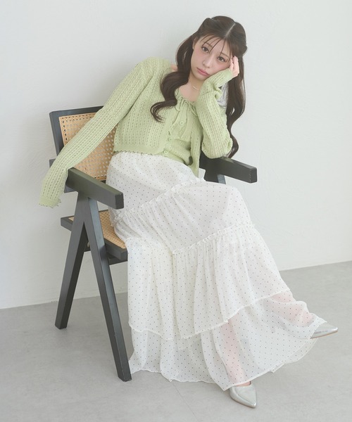 Ambre Neige(アンブルネージュ)の「openwork knitting ensemble knit / スカシガラアミアンサンブルニット(カーディガン/ボレロ・レディース・ライトグリーン/ライトピンク/クリーム・FREE)」の14枚目の写真