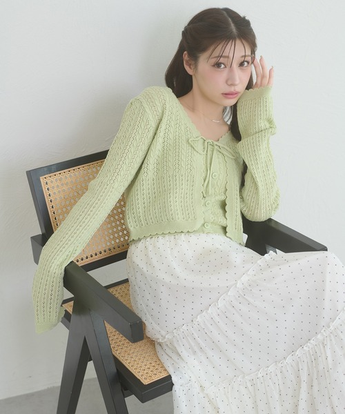 Ambre Neige(アンブルネージュ)の「openwork knitting ensemble knit / スカシガラアミアンサンブルニット(カーディガン/ボレロ・レディース・ライトグリーン/ライトピンク/クリーム・FREE)」の12枚目の写真