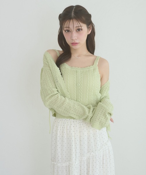Ambre Neige(アンブルネージュ)の「openwork knitting ensemble knit / スカシガラアミアンサンブルニット(カーディガン/ボレロ・レディース・ライトグリーン/ライトピンク/クリーム・FREE)」の18枚目の写真