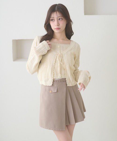Ambre Neige(アンブルネージュ)の「openwork knitting ensemble knit / スカシガラアミアンサンブルニット(カーディガン/ボレロ・レディース・ライトグリーン/ライトピンク/クリーム・FREE)」の6枚目の写真