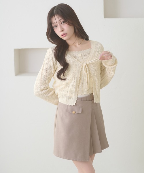 Ambre Neige(アンブルネージュ)の「openwork knitting ensemble knit / スカシガラアミアンサンブルニット(カーディガン/ボレロ・レディース・ライトグリーン/ライトピンク/クリーム・FREE)」の7枚目の写真