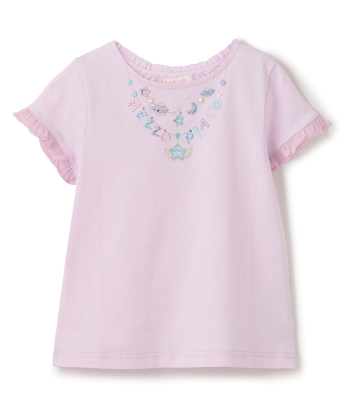 mezzo piano(メゾピアノ)の「ネックレス刺しゅう 袖フリル 半袖Tシャツ(Tシャツ/カットソー・キッズ・オフホワイト/ライラック・110cm/120cm/140cm/130cm)」の2枚目の写真
