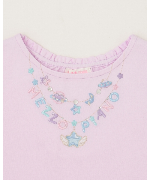 mezzo piano(メゾピアノ)の「ネックレス刺しゅう 袖フリル 半袖Tシャツ(Tシャツ/カットソー・キッズ・オフホワイト/ライラック・110cm/120cm/140cm/130cm)」の4枚目の写真