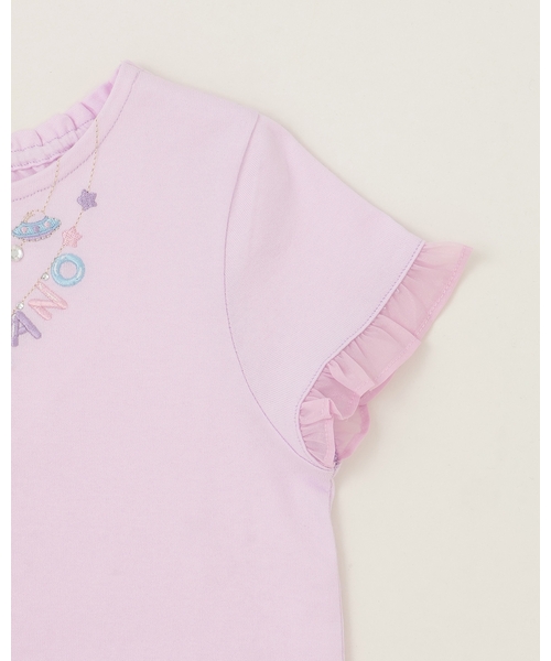 mezzo piano(メゾピアノ)の「ネックレス刺しゅう 袖フリル 半袖Tシャツ(Tシャツ/カットソー・キッズ・オフホワイト/ライラック・110cm/120cm/140cm/130cm)」の6枚目の写真