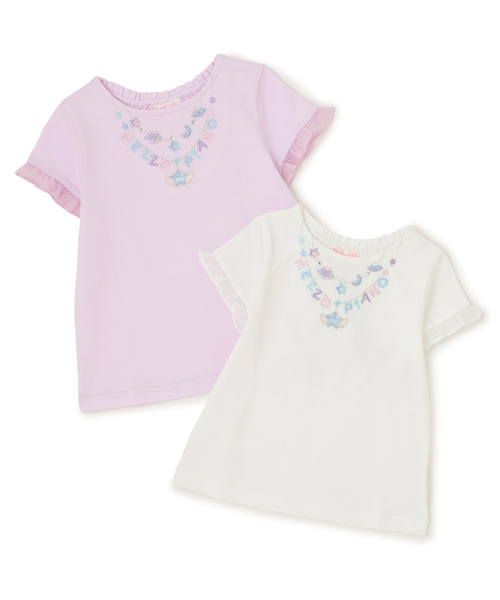 mezzo piano(メゾピアノ)の「ネックレス刺しゅう 袖フリル 半袖Tシャツ(Tシャツ/カットソー・キッズ・オフホワイト/ライラック・110cm/120cm/140cm/130cm)」の9枚目の写真