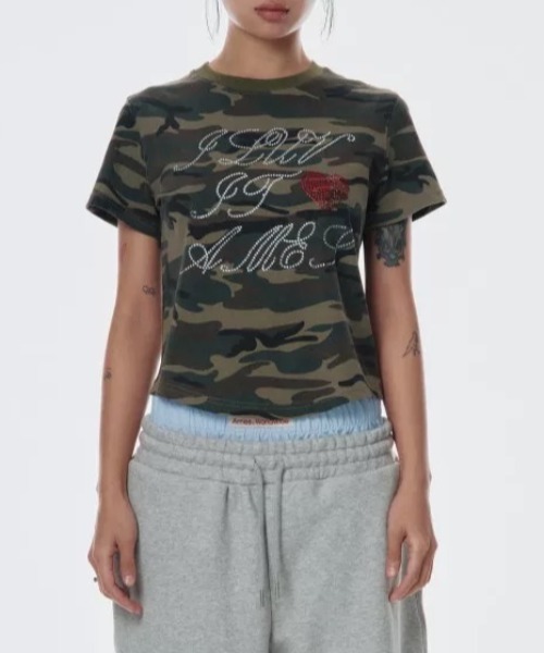 ViViDAY（ビビデー）の「ラインストーン英字＆ハートロゴ　カモフラ柄tシャツ（Tシャツ/カットソー・レディース・カーキ・M）」の14枚目の写真