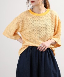 コットンレースTシャツ 半端袖