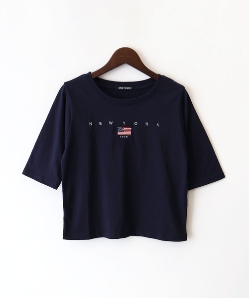 SpRay(スプレイ)の「着回し力抜群の定番カジュアルT/USA刺繍ロゴTシャツ(Tシャツ/カットソー・レディース・スミクロ/オフホワイト/ネイビー・FREE)」の18枚目の写真