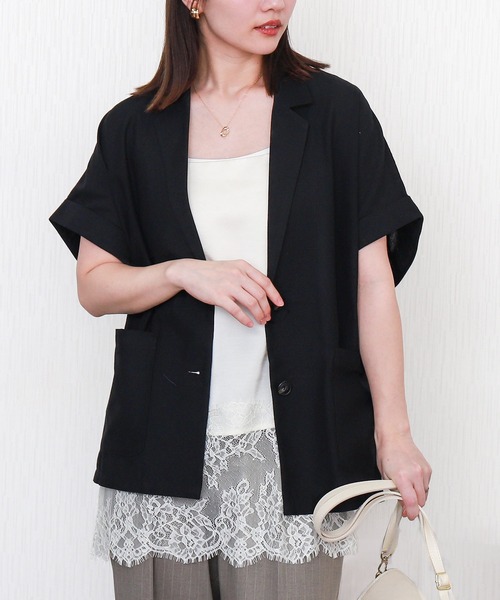 libelle more（リベル モア）の「やわさらリネン半袖ジャケット〈洗濯機可能・吸水速乾・UVカット・抗菌防臭〉（テーラードジャケット・レディース・モカ/ベージュ/ブラック・M/L）」の2枚目の写真