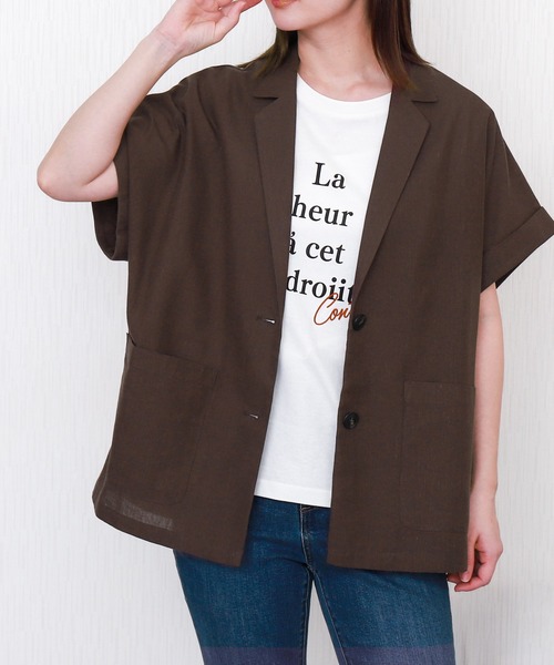 libelle more（リベル モア）の「やわさらリネン半袖ジャケット〈洗濯機可能・吸水速乾・UVカット・抗菌防臭〉（テーラードジャケット・レディース・モカ/ベージュ/ブラック・M/L）」の3枚目の写真