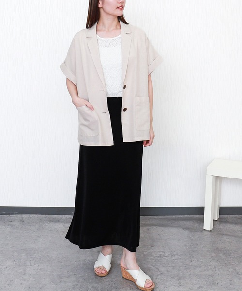 libelle more（リベル モア）の「やわさらリネン半袖ジャケット〈洗濯機可能・吸水速乾・UVカット・抗菌防臭〉（テーラードジャケット・レディース・モカ/ベージュ/ブラック・M/L）」の12枚目の写真