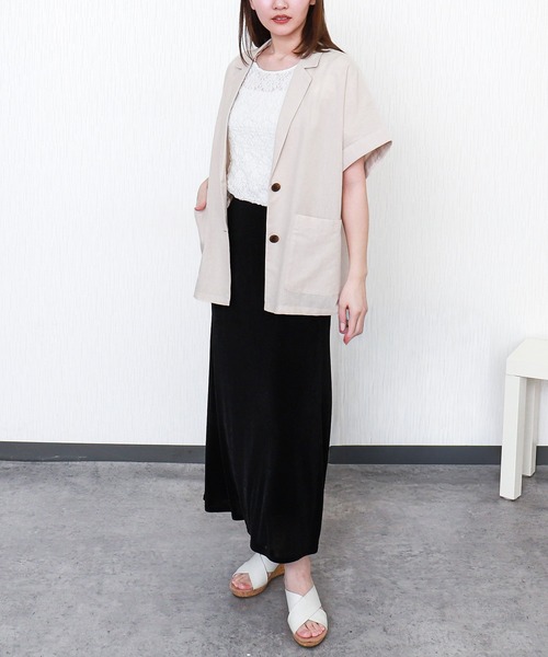 libelle more（リベル モア）の「やわさらリネン半袖ジャケット〈洗濯機可能・吸水速乾・UVカット・抗菌防臭〉（テーラードジャケット・レディース・モカ/ベージュ/ブラック・M/L）」の13枚目の写真