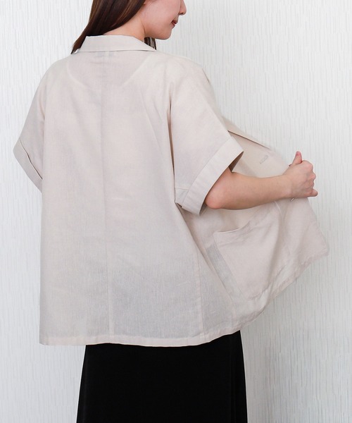 libelle more（リベル モア）の「やわさらリネン半袖ジャケット〈洗濯機可能・吸水速乾・UVカット・抗菌防臭〉（テーラードジャケット・レディース・モカ/ベージュ/ブラック・M/L）」の14枚目の写真