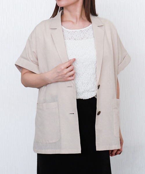 libelle more（リベル モア）の「やわさらリネン半袖ジャケット〈洗濯機可能・吸水速乾・UVカット・抗菌防臭〉（テーラードジャケット・レディース・モカ/ベージュ/ブラック・M/L）」の15枚目の写真