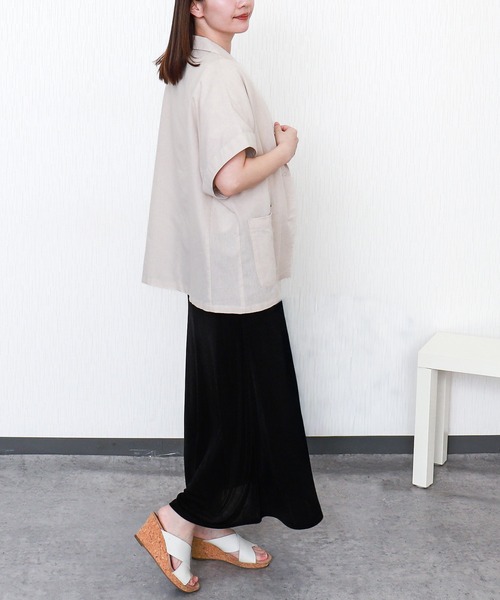 libelle more（リベル モア）の「やわさらリネン半袖ジャケット〈洗濯機可能・吸水速乾・UVカット・抗菌防臭〉（テーラードジャケット・レディース・モカ/ベージュ/ブラック・M/L）」の16枚目の写真