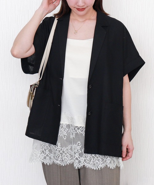 libelle more（リベル モア）の「やわさらリネン半袖ジャケット〈洗濯機可能・吸水速乾・UVカット・抗菌防臭〉（テーラードジャケット・レディース・モカ/ベージュ/ブラック・M/L）」の4枚目の写真