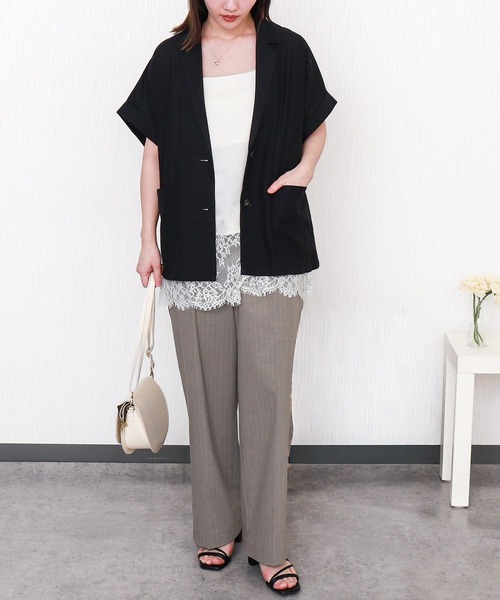 libelle more（リベル モア）の「やわさらリネン半袖ジャケット〈洗濯機可能・吸水速乾・UVカット・抗菌防臭〉（テーラードジャケット・レディース・モカ/ベージュ/ブラック・M/L）」の6枚目の写真